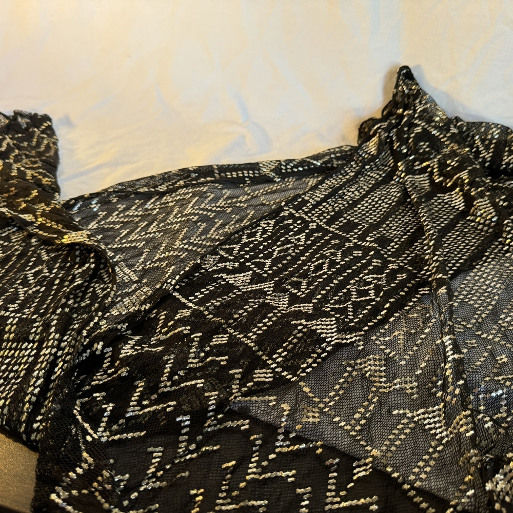 Chic antique 1922 wedding or Bellydance Drape shawl scarf metal black and Silver